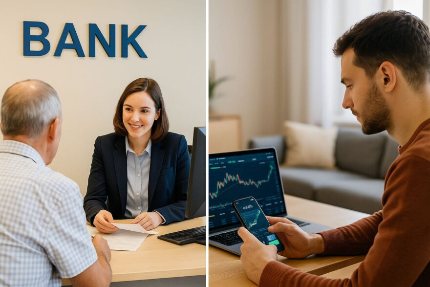 Vergleich von Direktbanken und Online-Brokern für ETF-Anleger in moderner Bilddarstellung