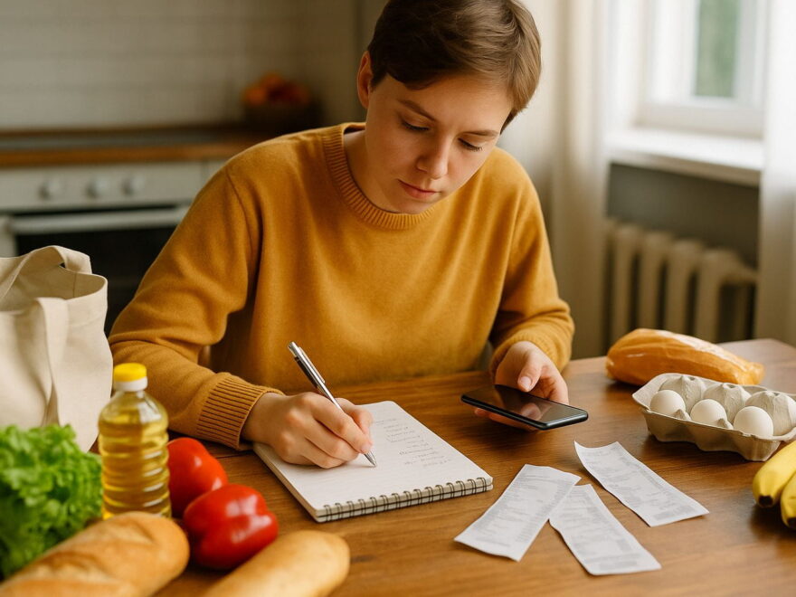 Einkaufsliste mit Budgetplanung als Methode, um Geld im Alltag sparen zu können