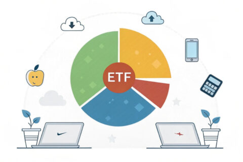 Illustration zeigt, wie ein ETF aus vielen Aktien besteht