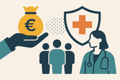 Grundprinzipien der Krankenversicherung in Deutschland – Symbole für Kosten, Arzt und Versicherungsschutz