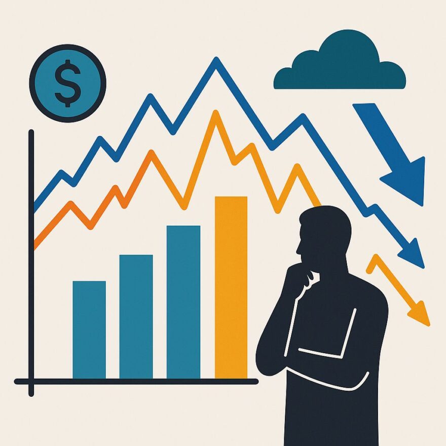 Marktrisiken beim ETF-Investieren visualisiert mit Diagrammen und Kursschwankungen