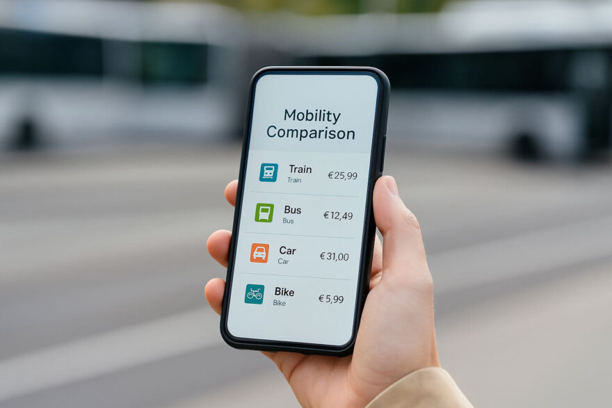 Günstigste Verbindung finden und bei der Mobilität sparen Verkehrsmittel per App vergleichen, um bei der Mobilität sparen zu können