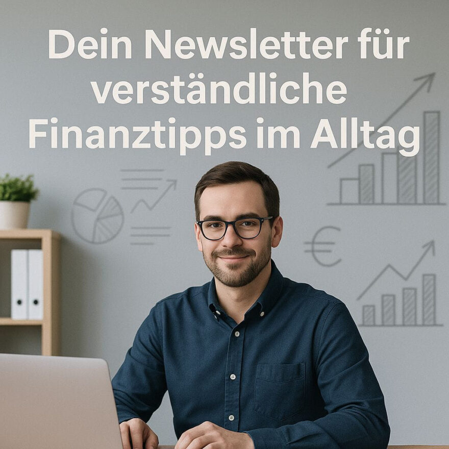 Mann sitzt am Schreibtisch und erstellt Newsletter zu privaten Finanzen