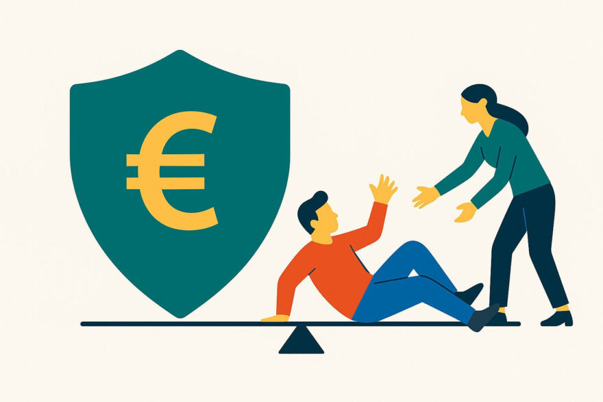 Symbolgrafik zur Privathaftpflicht als eine der wichtigen Versicherungen mit Schutzschild und Euro-Symbol