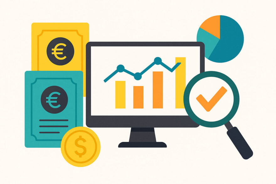 Aktien kaufen – Auswahlkriterien für Einsteiger verständlich dargestellt mit Symbolen für Analyse und Entscheidung