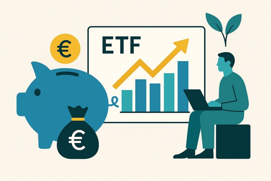Altersvorsorge mit ETFs – minimalistische Vektorillustration zu einer soliden Basis für die Rente