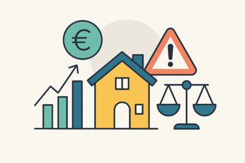 Illustration zu Immobilien als Altersvorsorge mit Symbolen für Chancen und Risiken