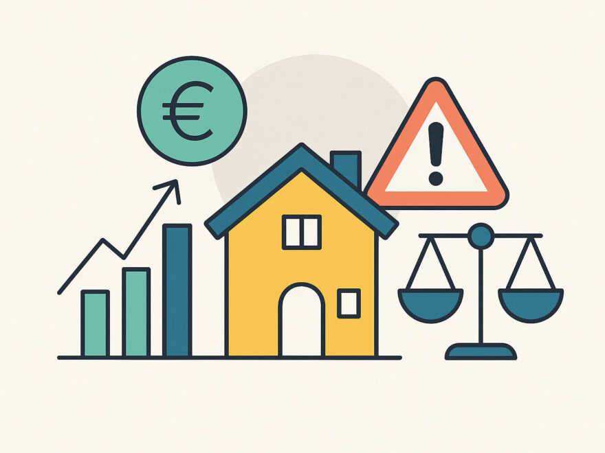 Illustration zu Immobilien als Altersvorsorge mit Symbolen für Chancen und Risiken