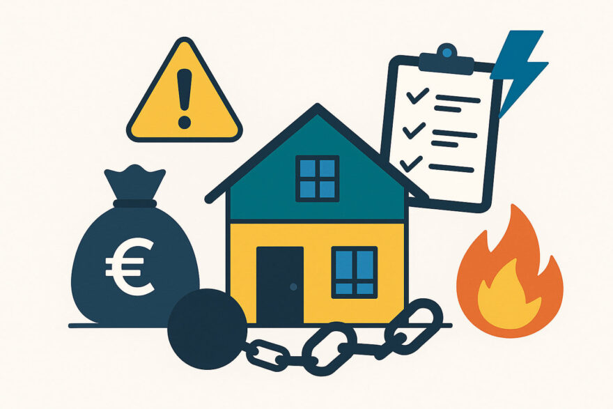 Immobilien als Altersvorsorge mit Symbolgrafik zu Risiken und Nachteilen