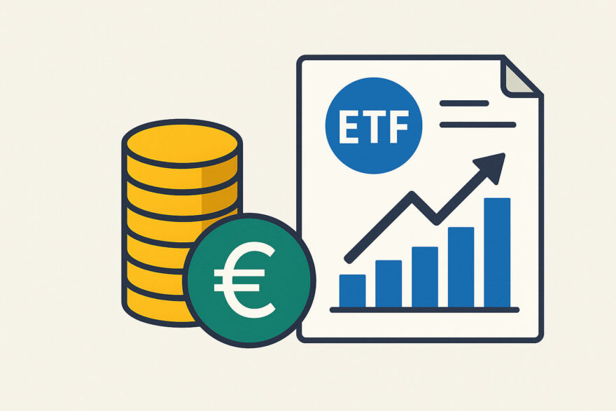 Tagesgeld oder ETF: Illustration mit Münzen und ETF-Diagramm als Symbol für sichere Zinsen und Börseninvestitionen