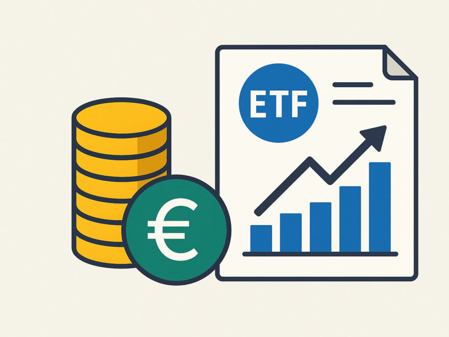 Tagesgeld oder ETF: Illustration mit Münzen und ETF-Diagramm als Symbol für sichere Zinsen und Börseninvestitionen