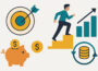 Illustration zu finanziellen Zielen mit Symbolen für Sparen, Wachstum und Motivation