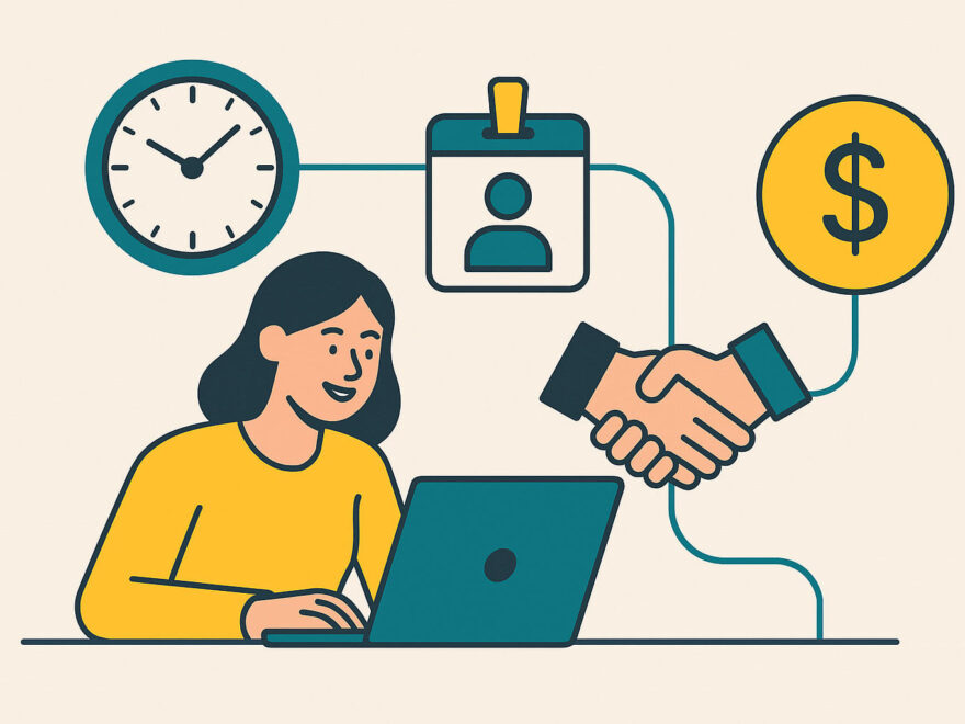 Illustration zum Thema Freelancing – flexible Arbeit am Laptop als Nebenverdienst