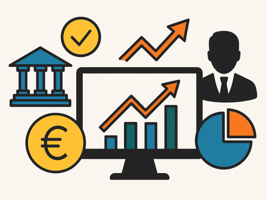 Illustration zu Faktor-ETFs mit Symbolen für Rendite, Analyse und Marktmechanik