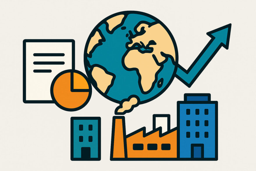 Illustration zeigt die Grundlagen eines Welt-ETFs mit globaler Streuung und Unternehmen