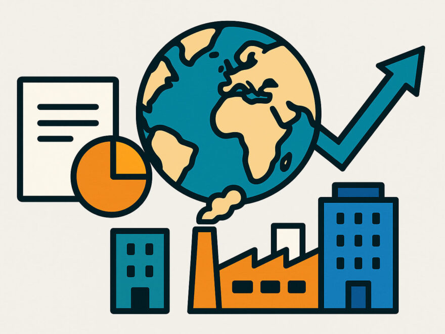 Illustration zeigt die Grundlagen eines Welt-ETFs mit globaler Streuung und Unternehmen