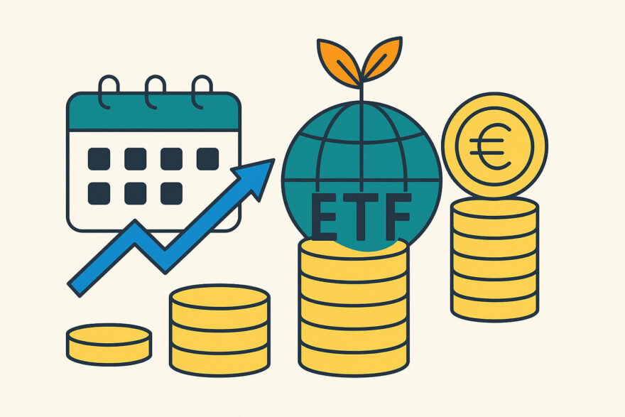 Illustration zeigt Welt-ETF Sparplan mit regelmäßigen Investitionen und Wachstumsentwicklung