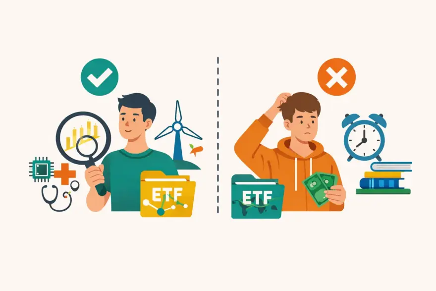 Illustration zeigt, für welche Anleger Branchen-ETFs geeignet sind und für welche nicht