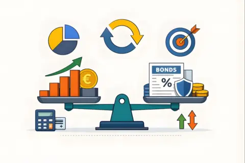 Illustration erklärt Rebalancing im Depot durch Ausgleich verschiedener Anlageklassen