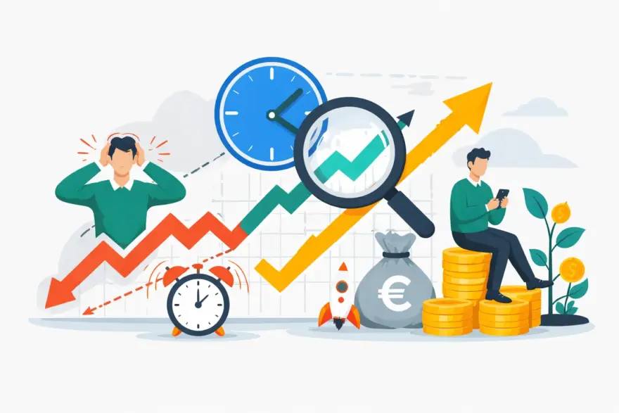 Illustration zu Markt-Timing-Fallen beim Aktienkauf im Vergleich zu langfristigem Investieren