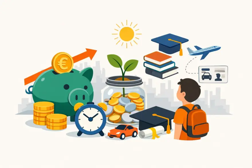 Früh für Kinder sparen – langfristig Vermögen aufbauen Illustration zeigt symbolisch, warum frühes Sparen für Kinder langfristige finanzielle Vorteile bringt.