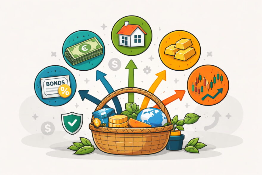 Grafik zur Diversifikation eines Portfolios mit verschiedenen Anlageklassen