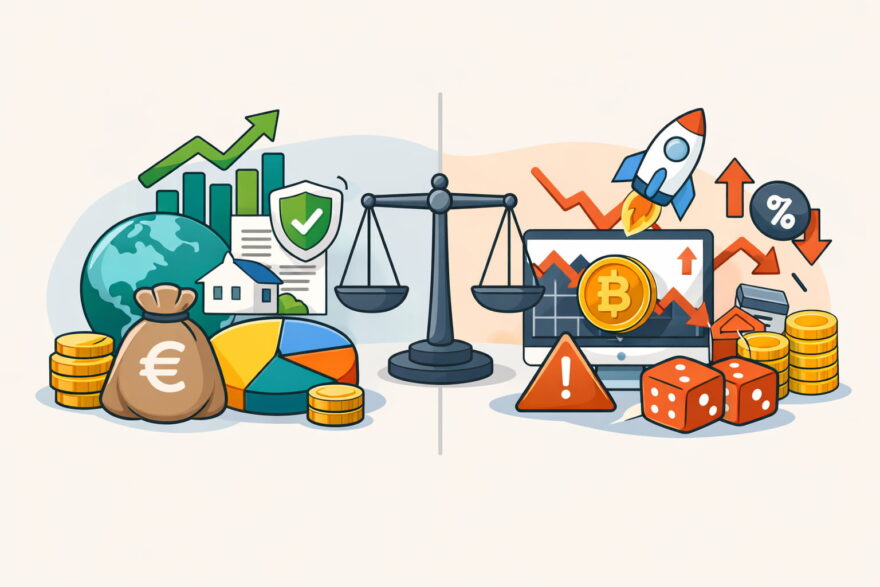 Seriöse Geldanlagen erkennen: Unterschied zwischen breit investieren und spekulieren als Infografik dargestellt